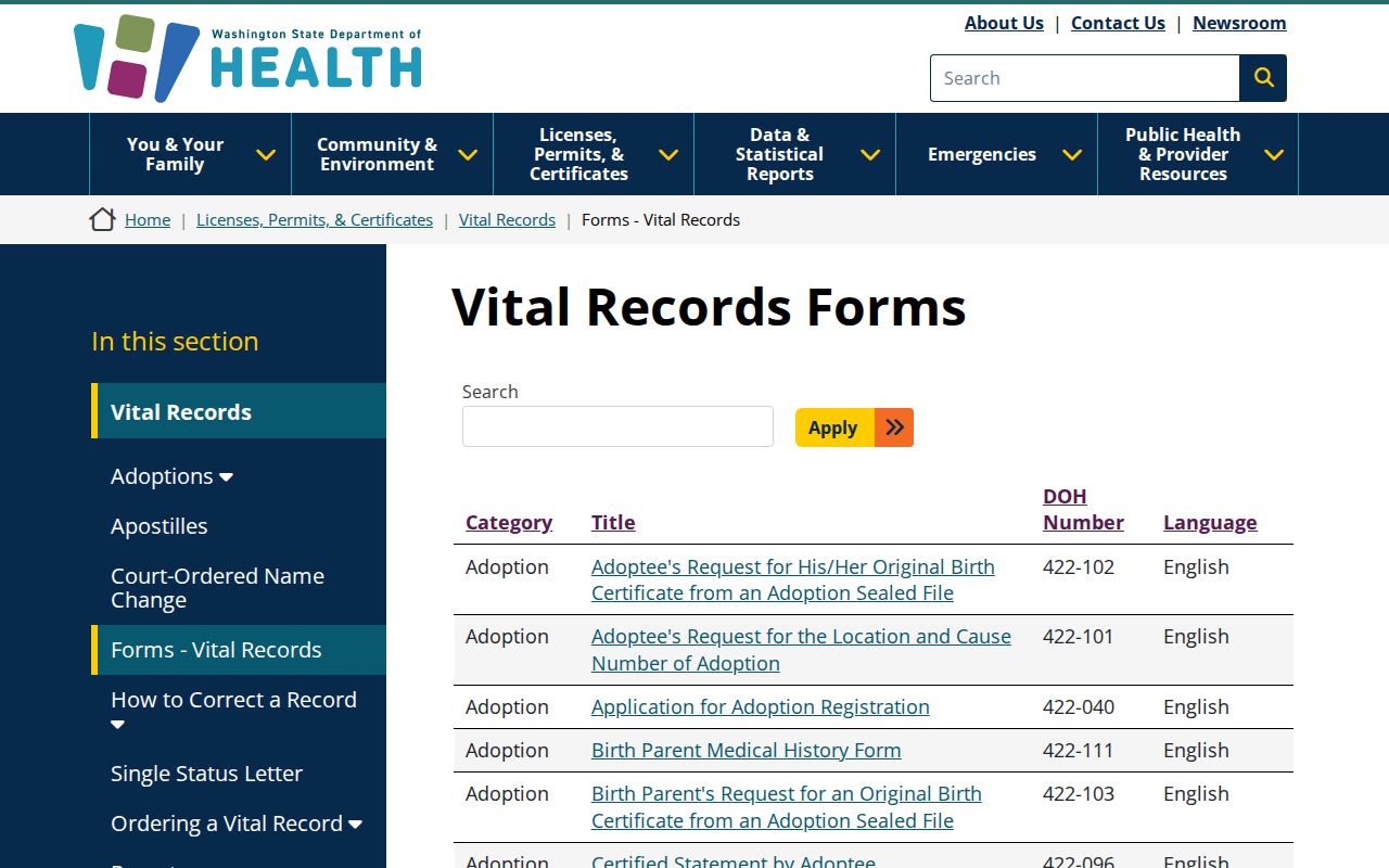 University Place public records vital application finder
